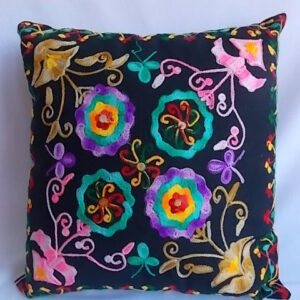 black embroidered cushion