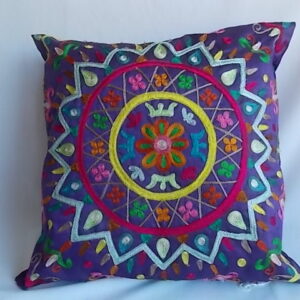 Purple embroidered cushion