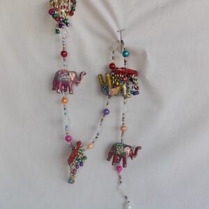 mobile string elephants and fringed beads