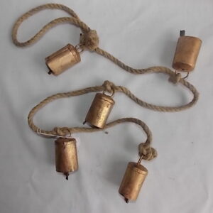 five brass bells on rope