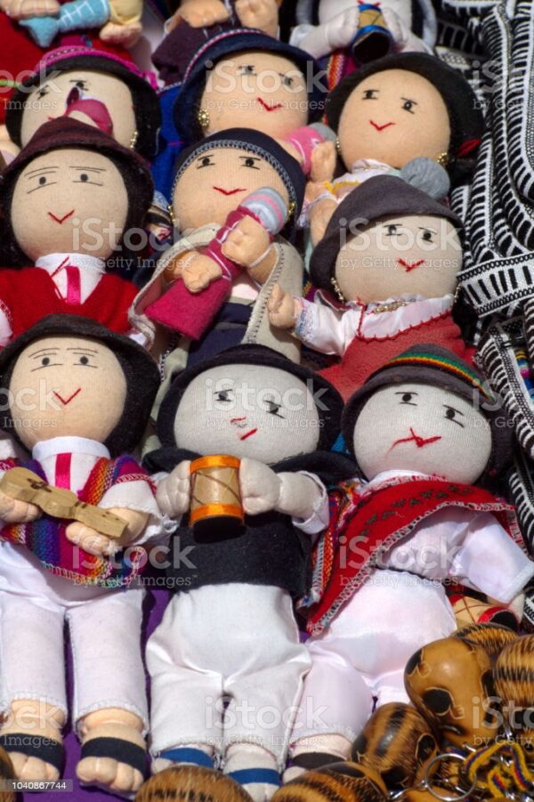 Homemade indigenous rag dolls at the Artisan’s Market in Otavalo, Ecuador